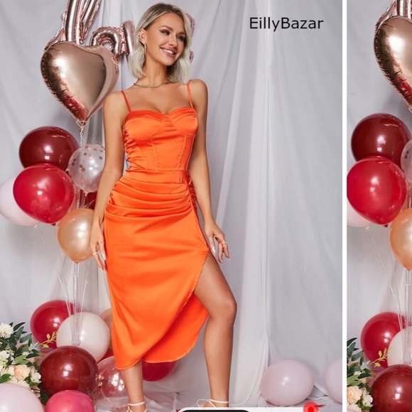 SHEIN Dresses & Skirts - Shein Orange body con Cocktail Dress with built in bra